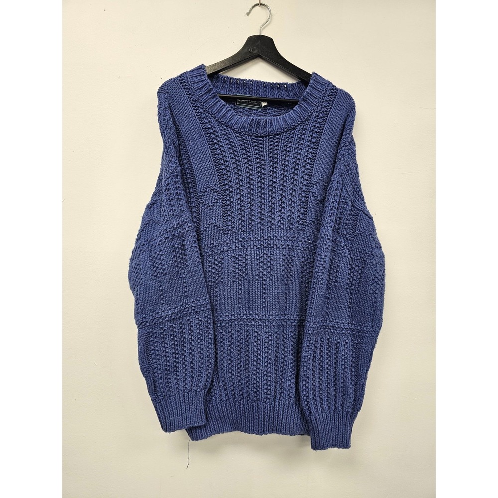 Vintage Kenneth Roberts Blue Textured Knit Sweater L 100% Acrylic Made‎ In USA